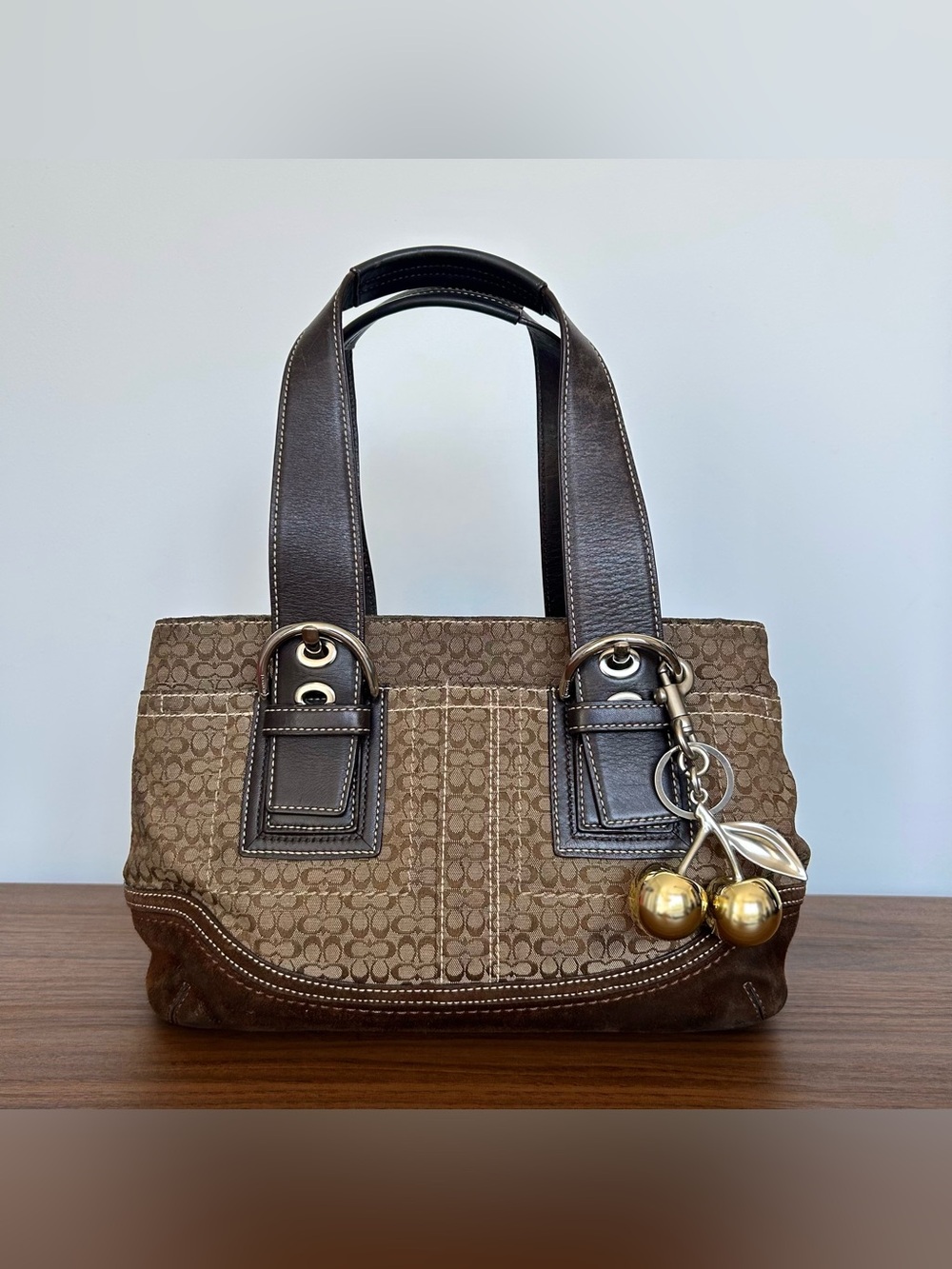 Vintage Y2K Coach Brown Signature Monogram Canvas Suede Soho Tote
